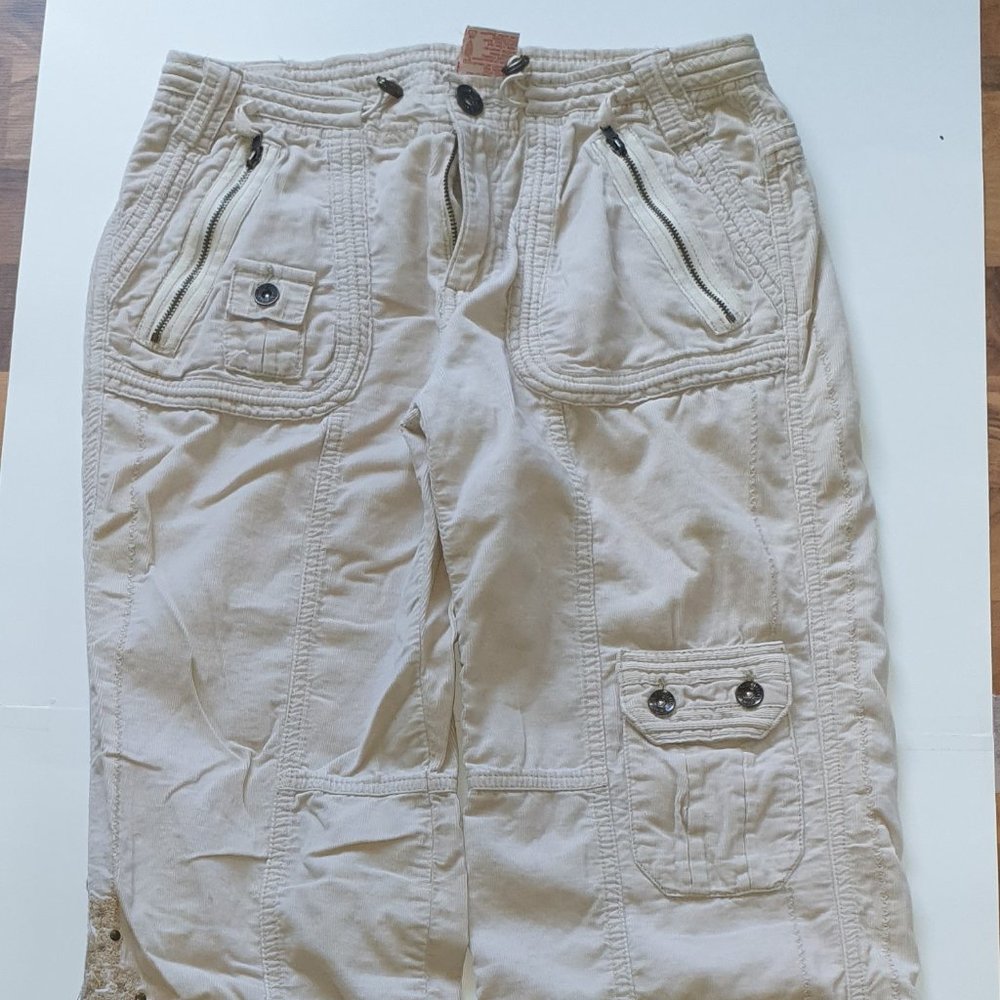 Faded Glory Slight Corduroy Cream Drawstring Size 4 Women's Pants